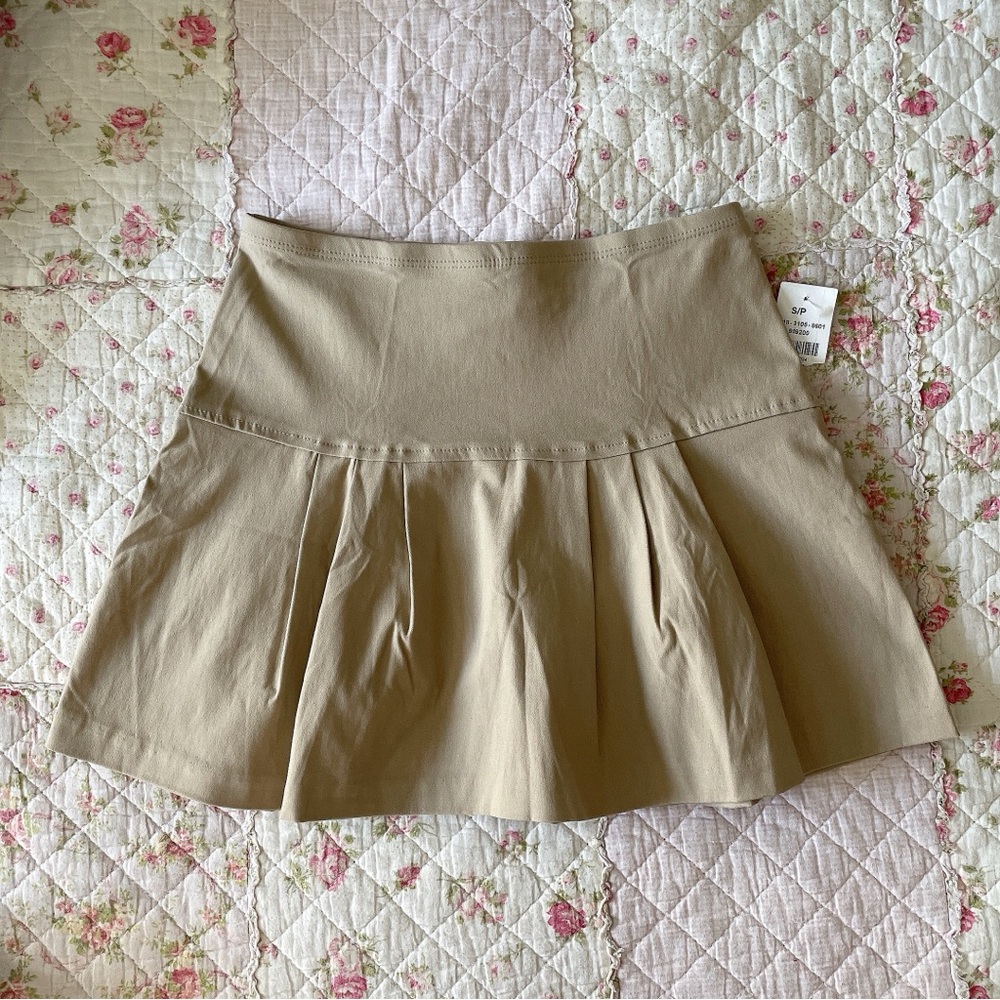 A-Line Pleated Mini Skirt in Beige